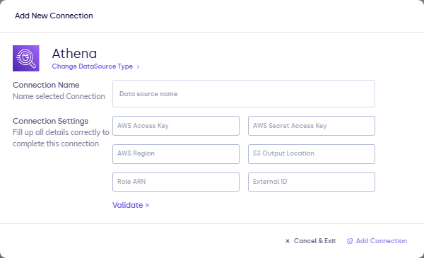 Amazon Athena connection form