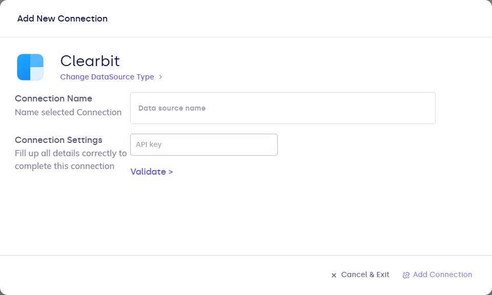 Clearbit connection form