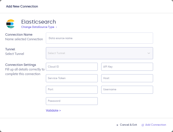 Elasticsearch connection form