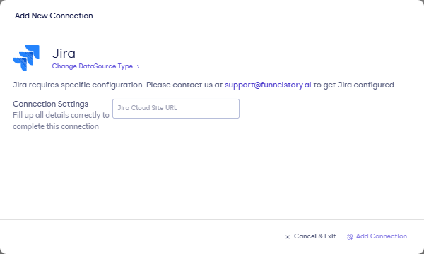 Jira connection form with site URL
