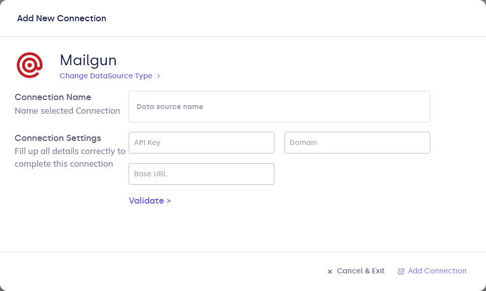 Mailgun connection form