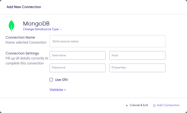 MongoDB connection form