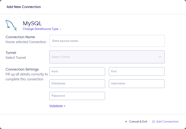 MySQL connection form