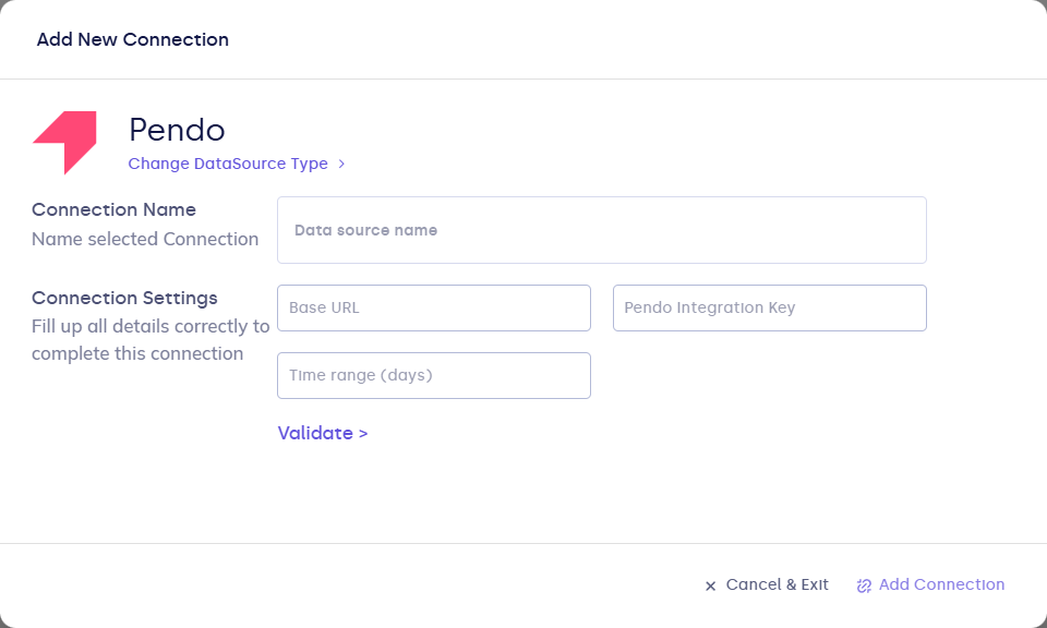 Pendo connection form