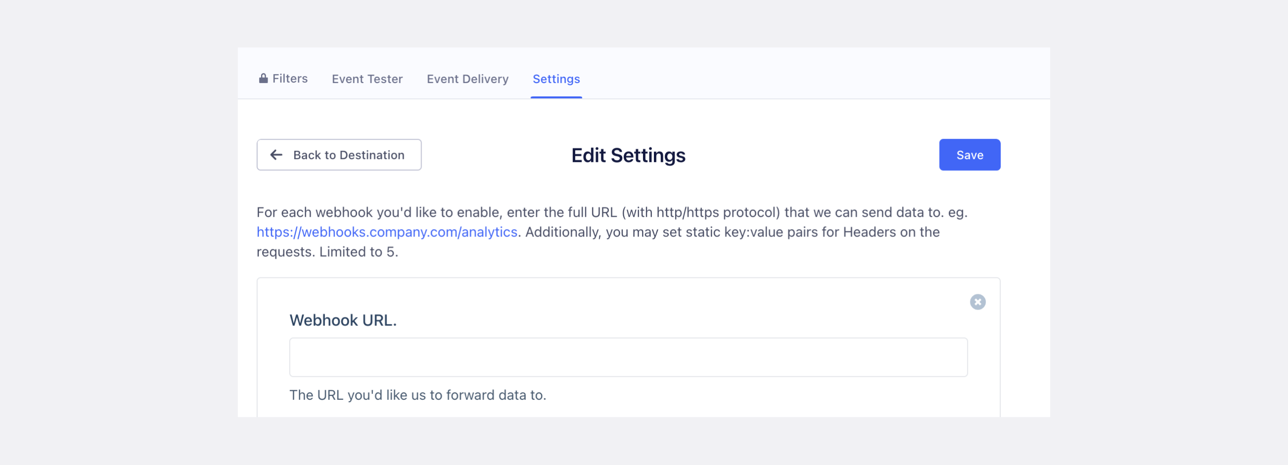 Segment destination settings with webhook URL