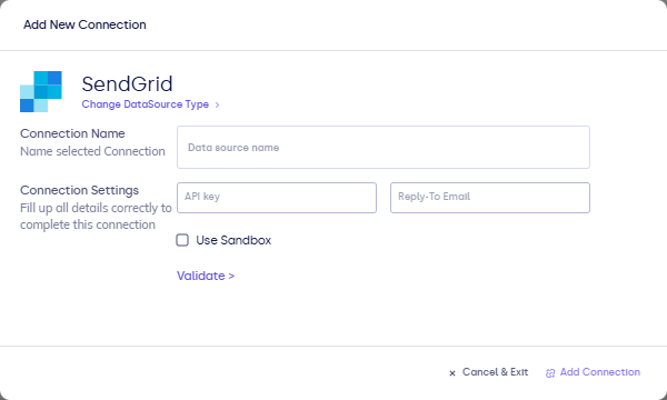 SendGrid API key and connection settings