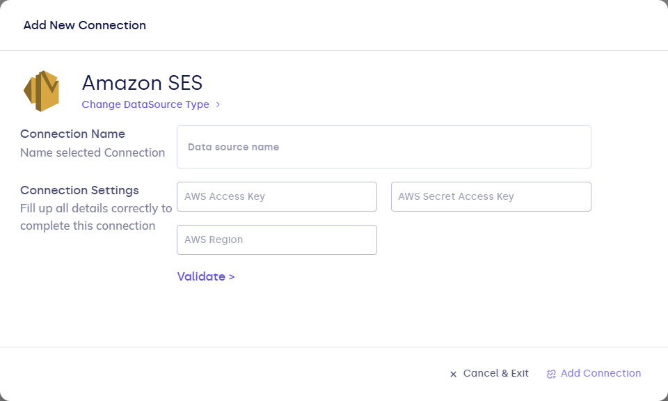 Amazon SES connection form