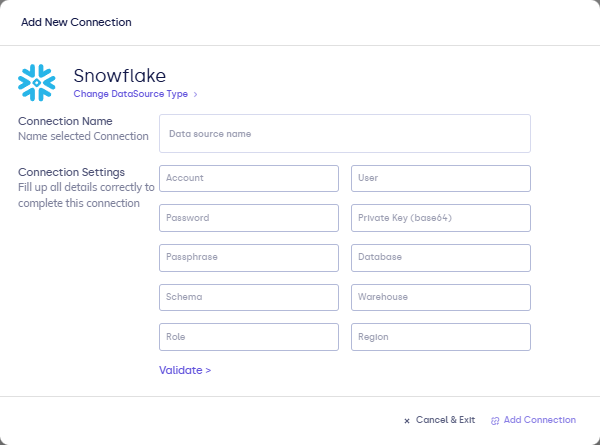 Snowflake connection form