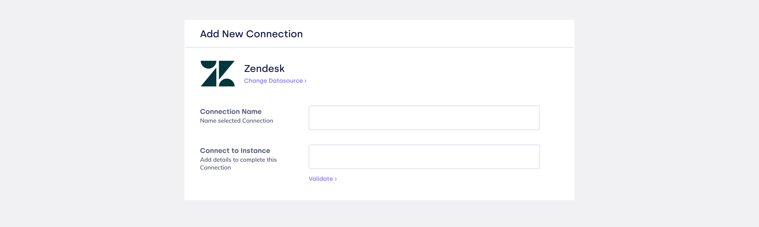 Zendesk connection form with subdomain
