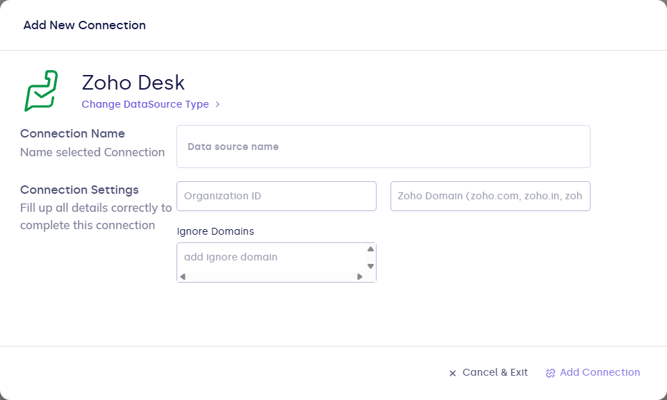 Zoho Desk connection form